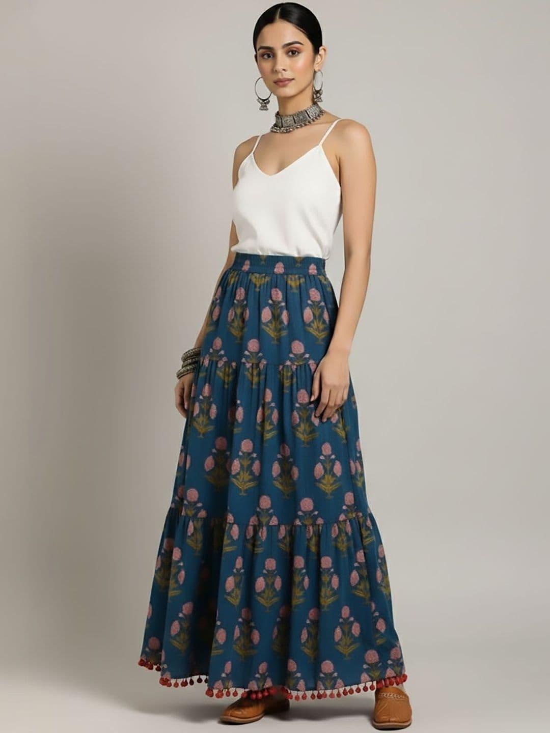 fusion by glitchez Printed Cotton Flared Maxi Skirts - view 1
