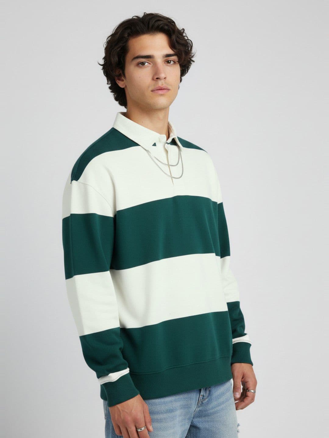 glitchez Horizontally Striped Drop-Sleeves Relaxed Fit Terry Sweatshirt - view 1