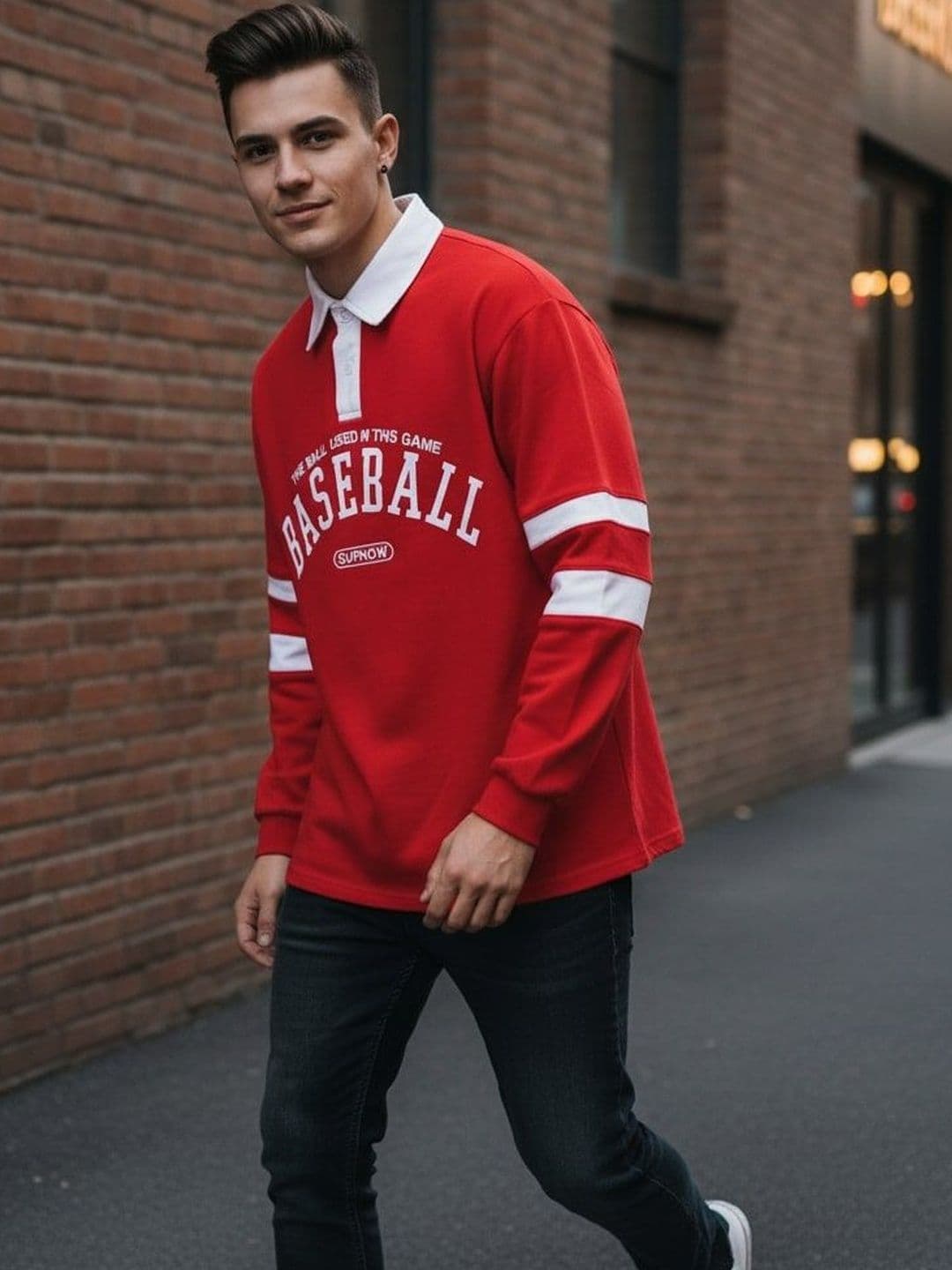 AVEJO Men Typography Printed Polo Collar Long Sleeves Relaxed Fit T-shirt - view 1