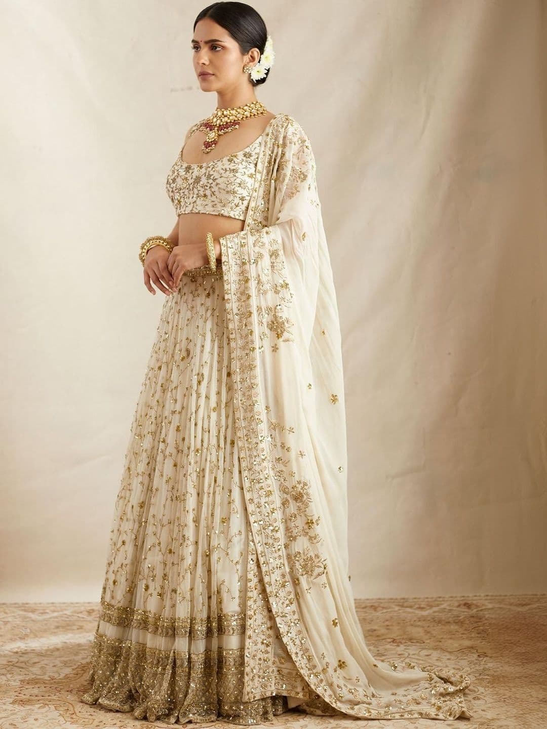 JIHU CULTURE Women Embroidered Sequinned Semi-Stitched Lehenga & Blouse With Dupatta - view 1