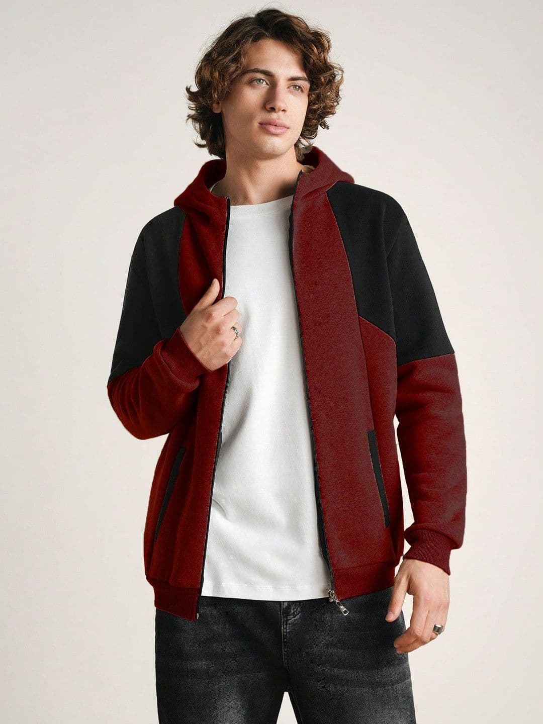 R.Code by The Roadster Life Co. Men Colourblocked Fleece Lightweight Puffer Jacket - view 1