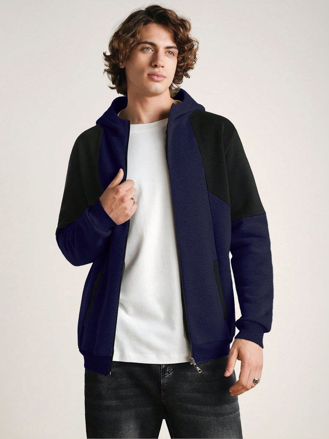 R.Code by The Roadster Life Co. Men Colourblocked Fleece Lightweight Outdoor Open Front Jacket - view 1