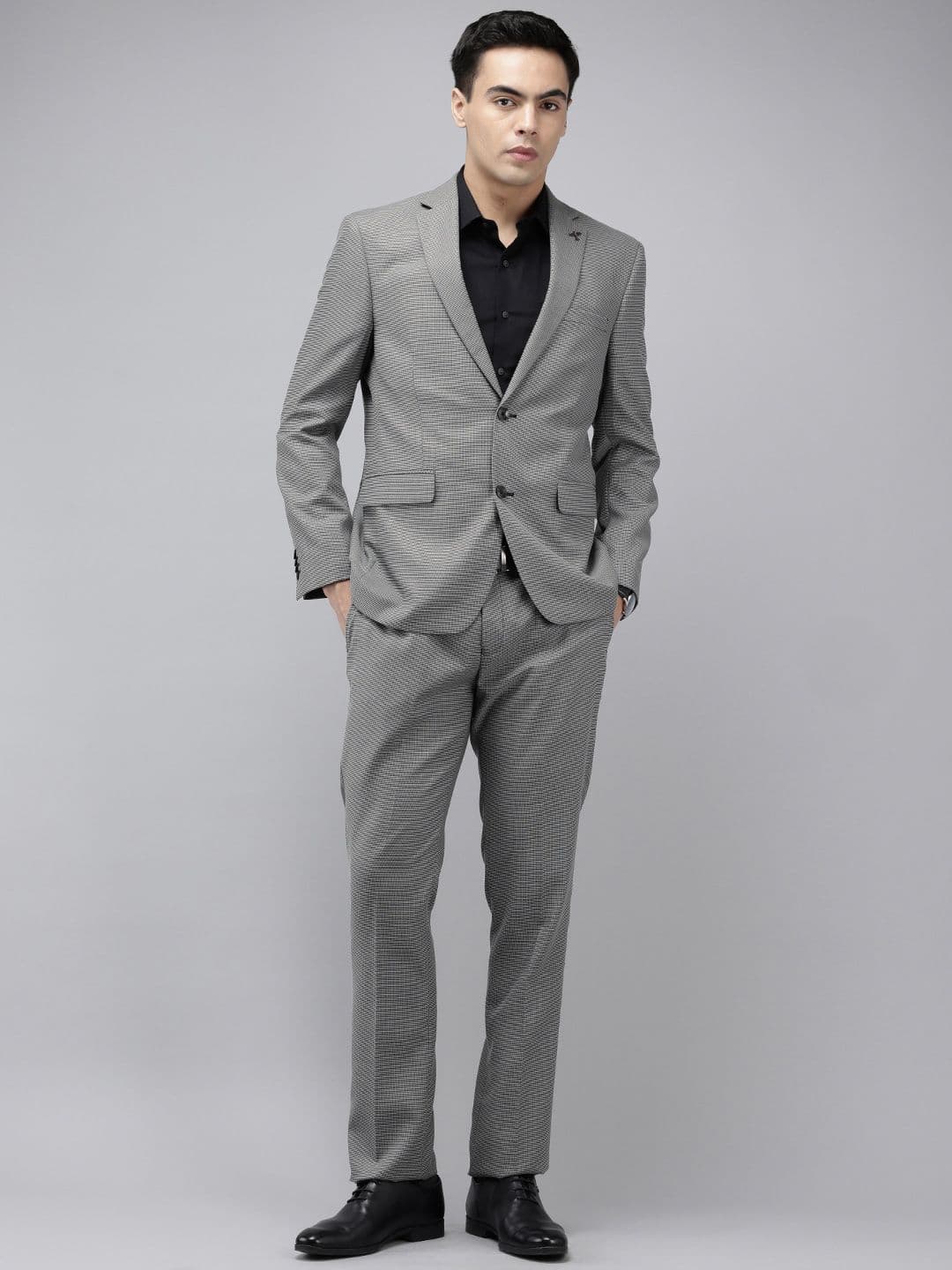 Theme Slim Fit Checked Notched Lapel Collar Single Breasted Formal 2-Piece Suit - view 1