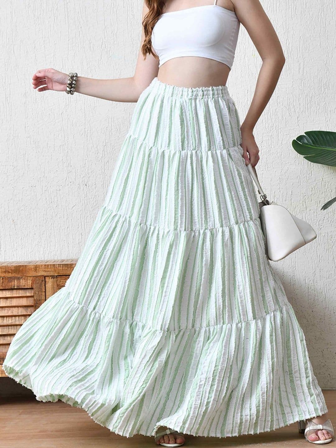 YANAMORA Women Striped Maxi Flared Skirts - view 1