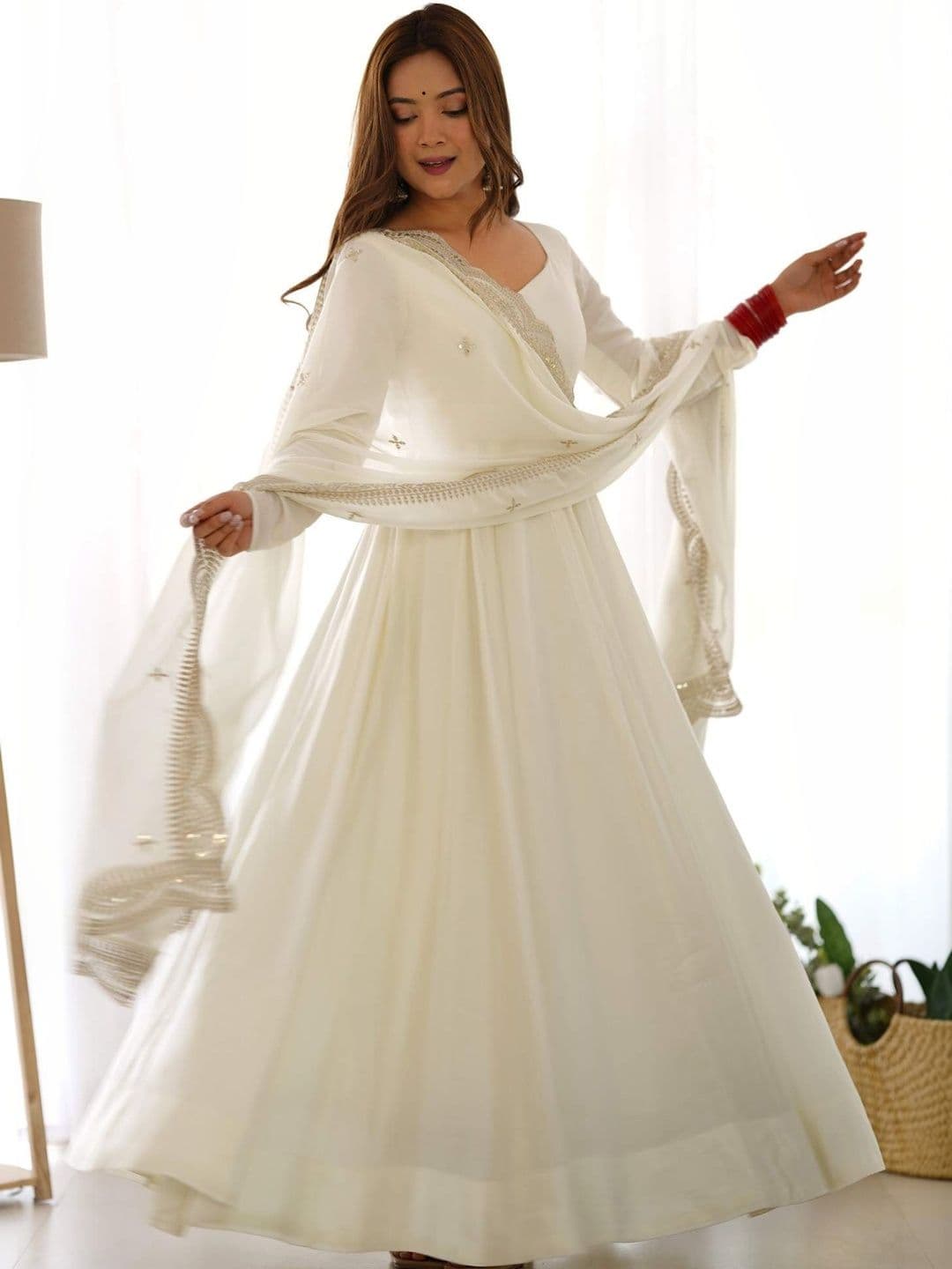 RITIRANG Women Panelled Sequinned Chanderi Silk Kurta with Palazzos & With Dupatta - view 1