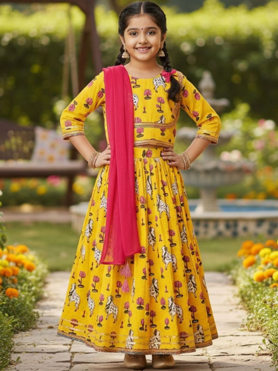 Baal Leela Girls Printed Sequinned Ready to Wear Lehenga & Blouse With Dupatta - view 1