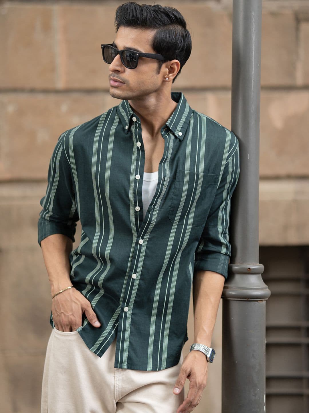 Powerlook Stripped Vertical Stripes Cotton Long Sleeves Shirt - view 1