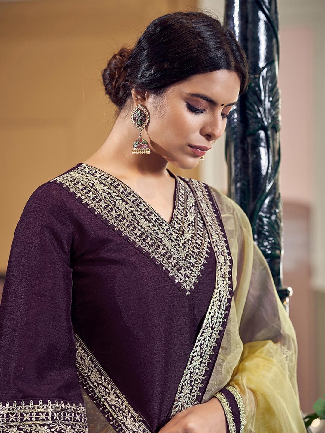 SANISA Women Ethnic Motifs Embroidered Regular Thread Work Kurta with Trousers & With Dupatta - view 1