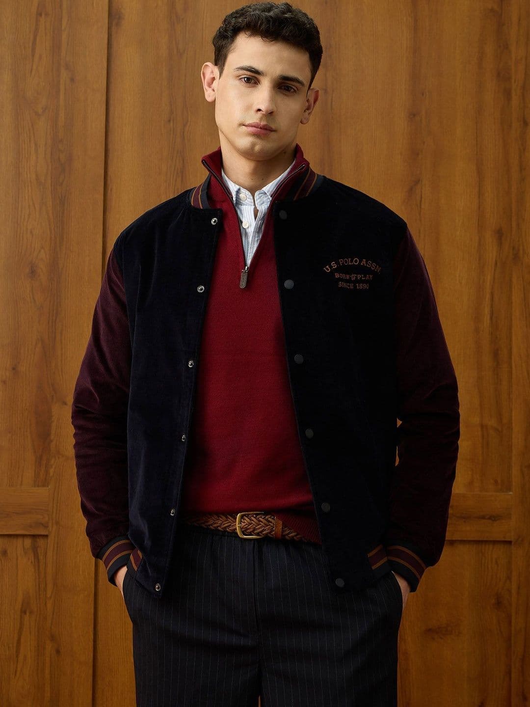U.S. Polo Assn. Men Brand Logo Colourblocked Varsity Jacket - view 1