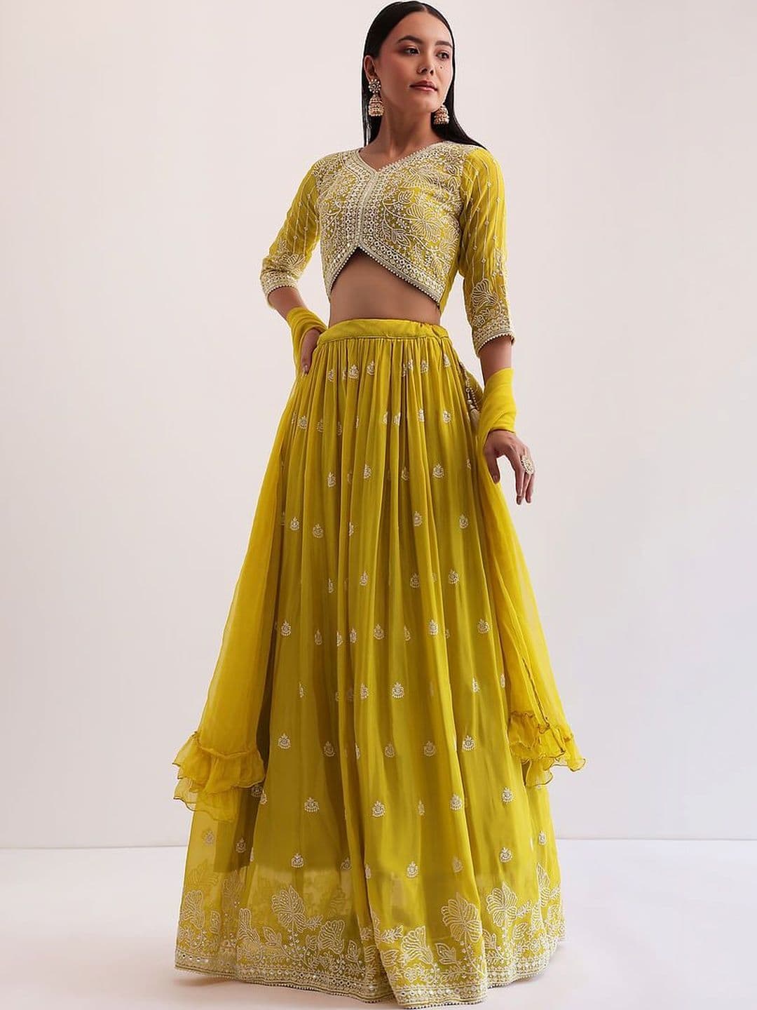 JIHU CULTURE Women Embroidered Thread Work Semi-Stitched Lehenga & Blouse With Dupatta - view 1