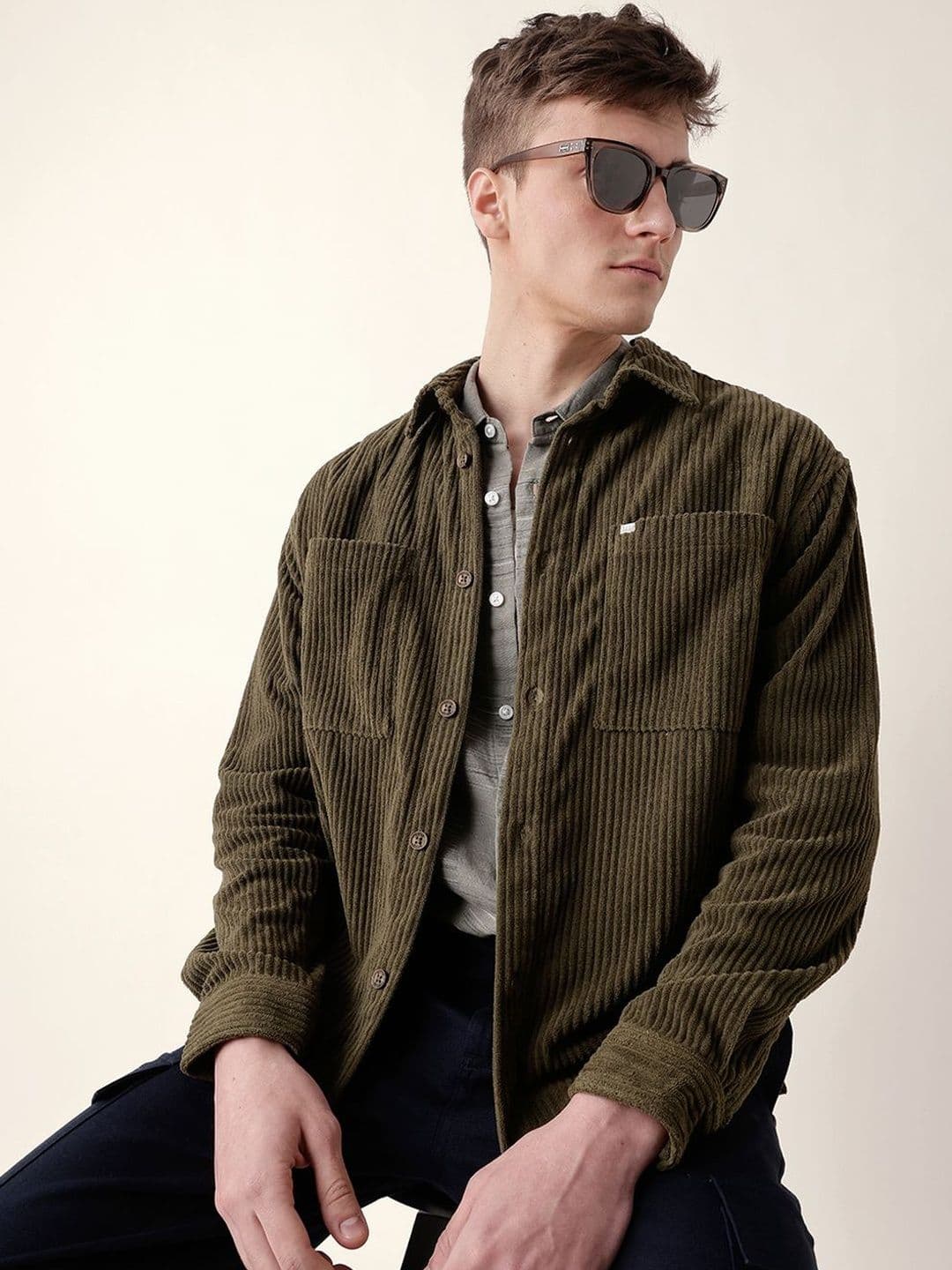 THE BEAR HOUSE Men Oversize Fit Corduroy Casual Shirts - view 1