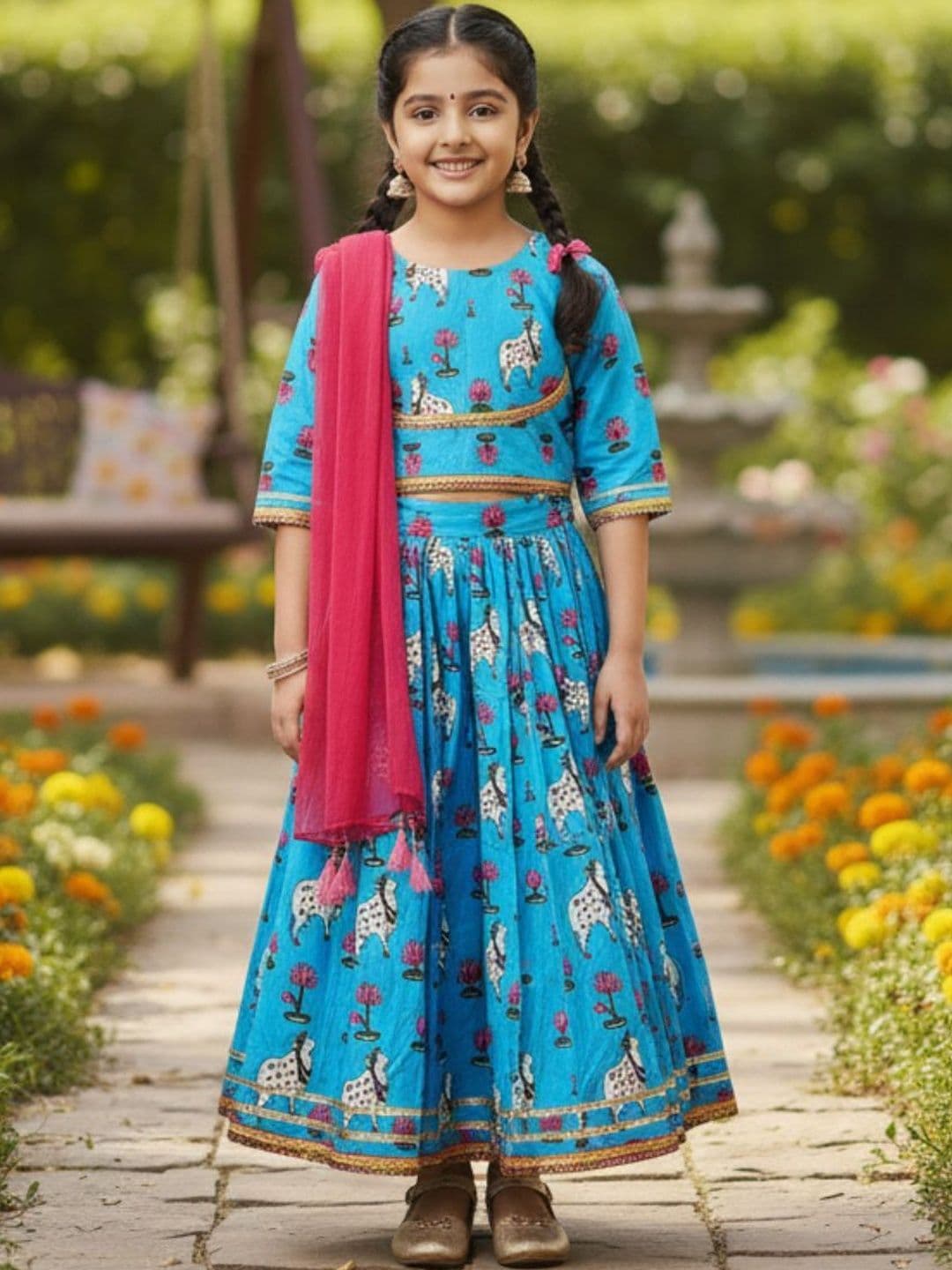 Baal Leela Girls Printed Ready to Wear Lehenga & Blouse With Dupatta - view 1
