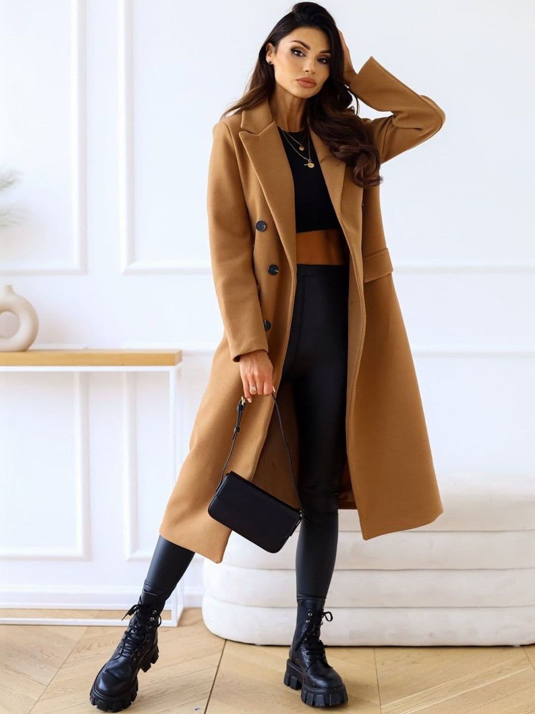 JC Mode Notched Lapel Longline Overcoat - view 1