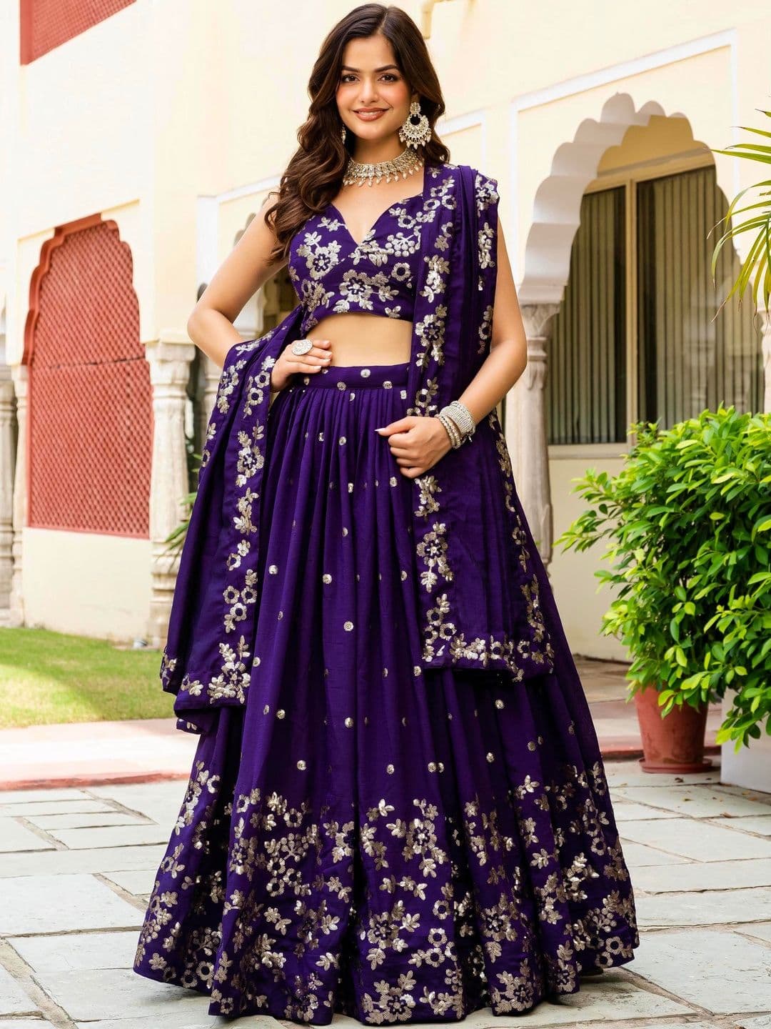 JIHU CULTURE Embroidered Semi-Stitched Lehenga & Blouse With Dupatta - view 1