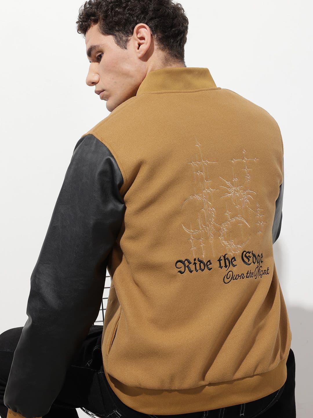 The Roadster Life Co. Typography Embroidered Colourblocked Varsity Jacket - view 1