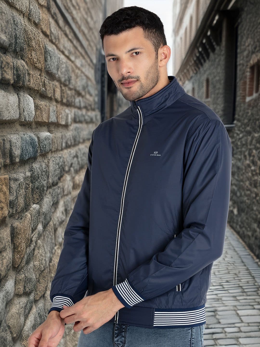 Status Quo Stand Collar Lightweight Bomber Jacket - view 1