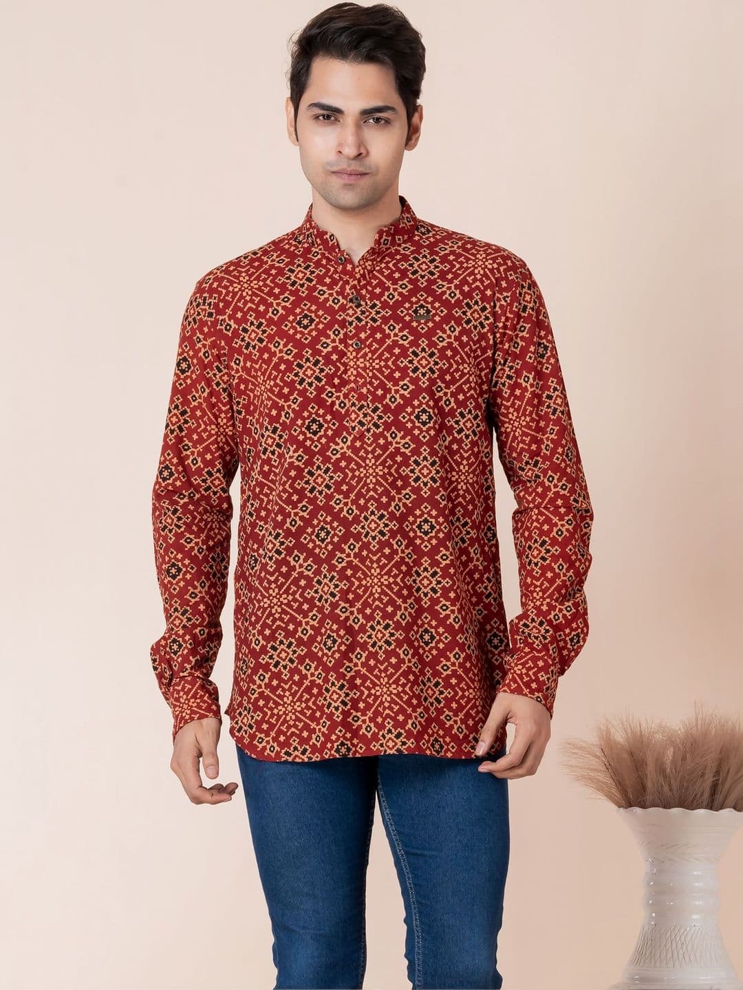 DEVOILER Kalamkari Ethnic Motifs Cotton Straight Above Knee Kurta - view 1