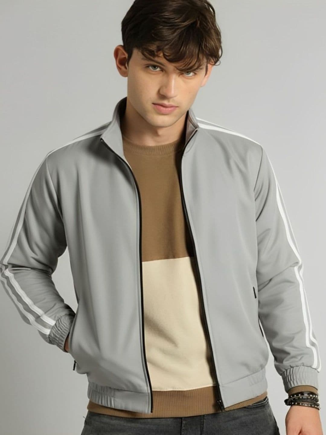 THE FASHION HUB Men Striped Lightweight Sporty Jacket - view 1