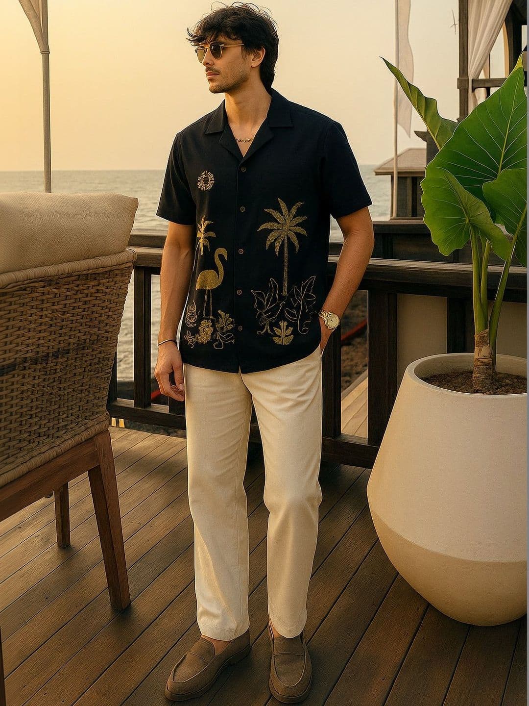 FTX Men Embroidered Half Sleeve Lapel Collar Shirt - view 1