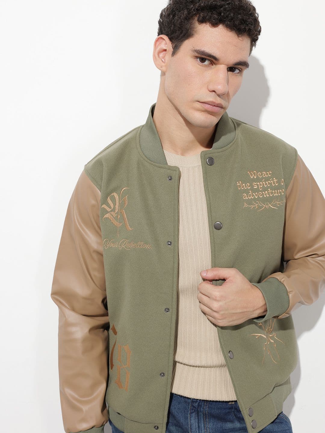 The Roadster Life Co. Typography Embroidered Colourblocked Varsity Jacket - view 1