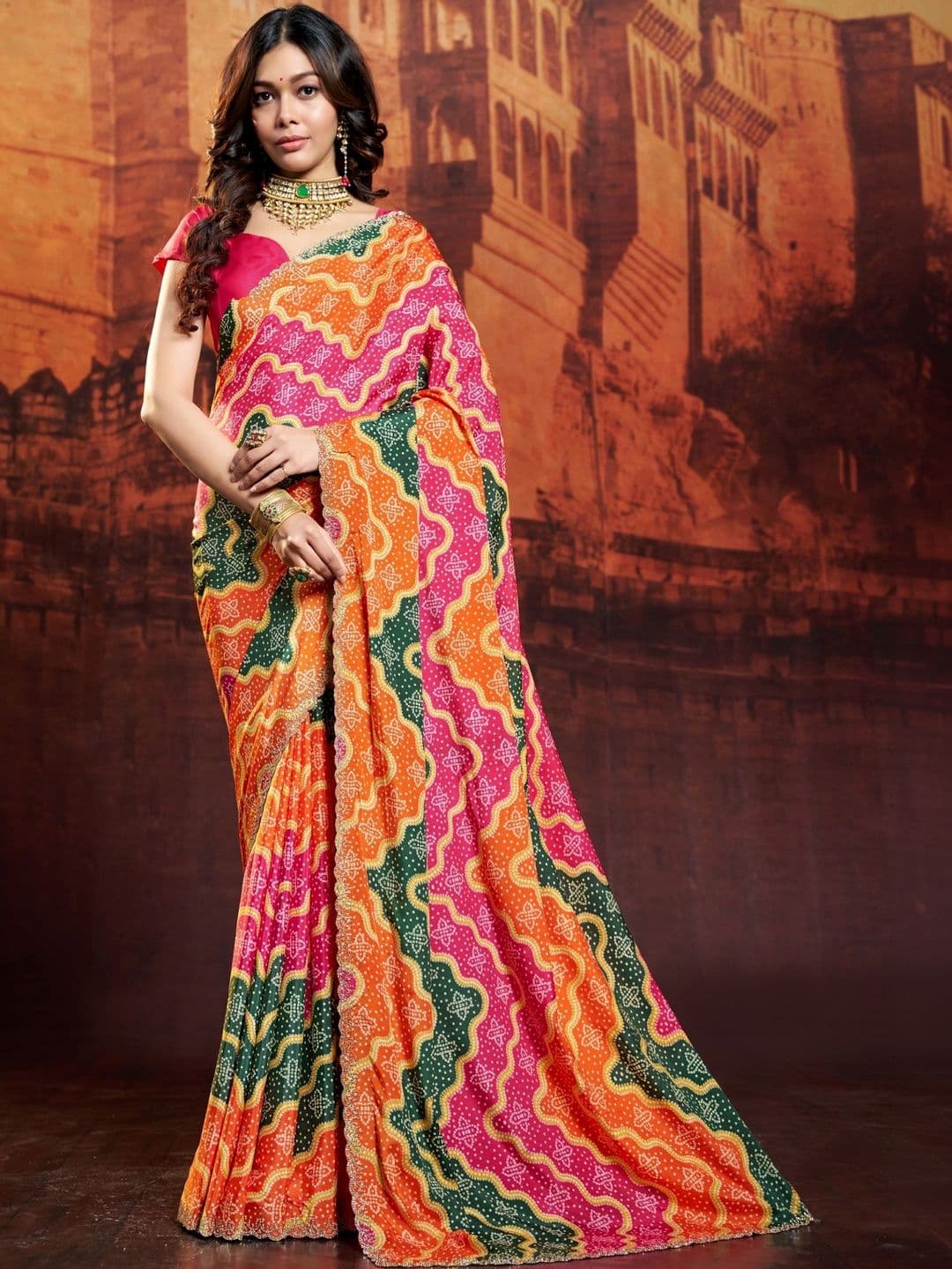 Garden Vareli Bandhani Pure Crepe Bandhani Saree - view 1