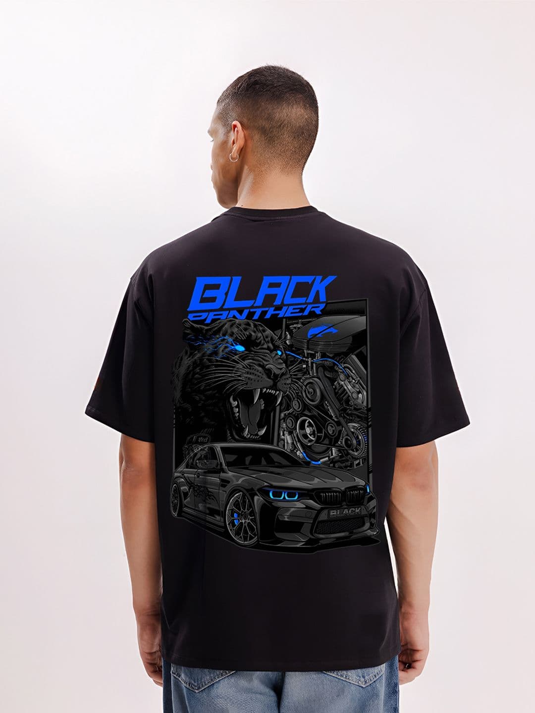 BDSQUARE Men Black Panther Graphic Printed Short Sleeves Round Neck Oversized T-shirt - view 1