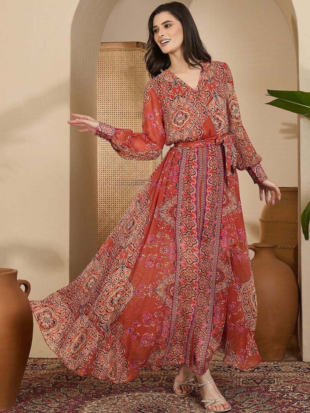 Sangria Printed A-Line Maxi Dresses - view 1