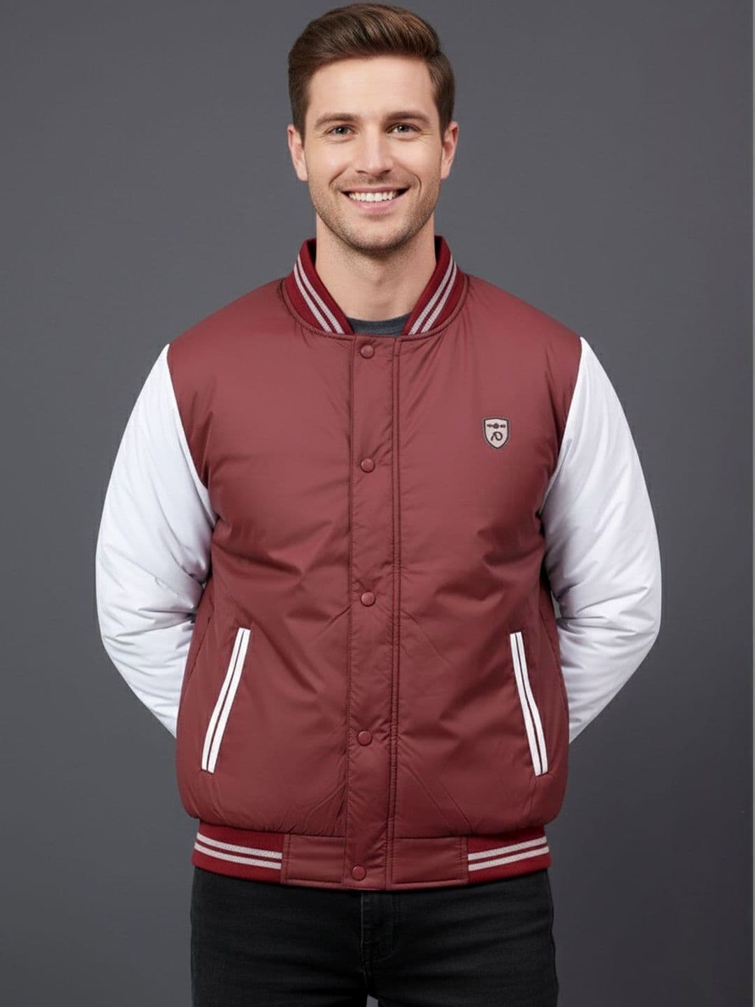Adobe Men Colourblocked Lightweight Varsity Jacket - view 1