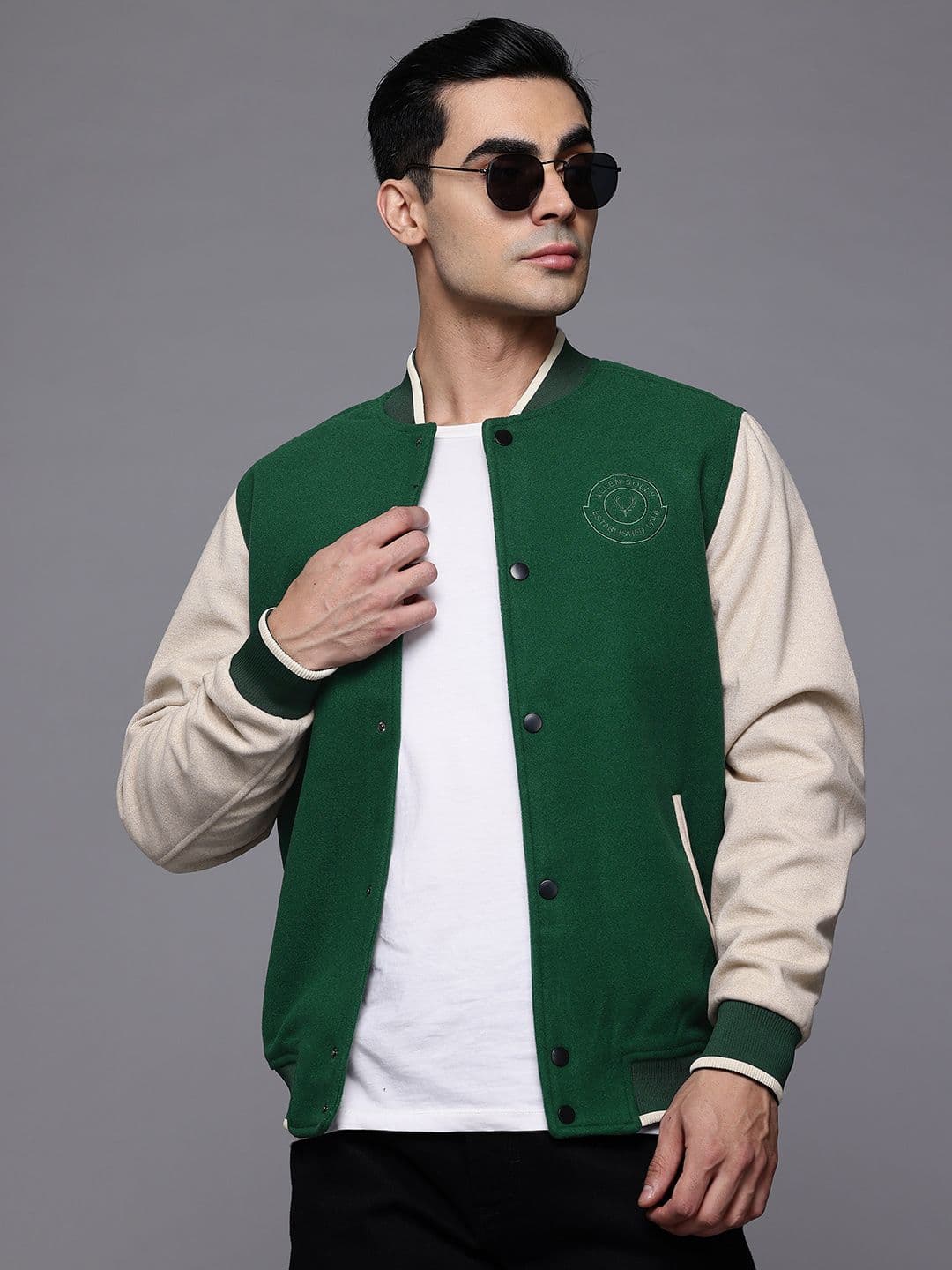 Allen Solly Brand Logo Detail Colourblocked Stand Collar Bomber Jacket - view 1