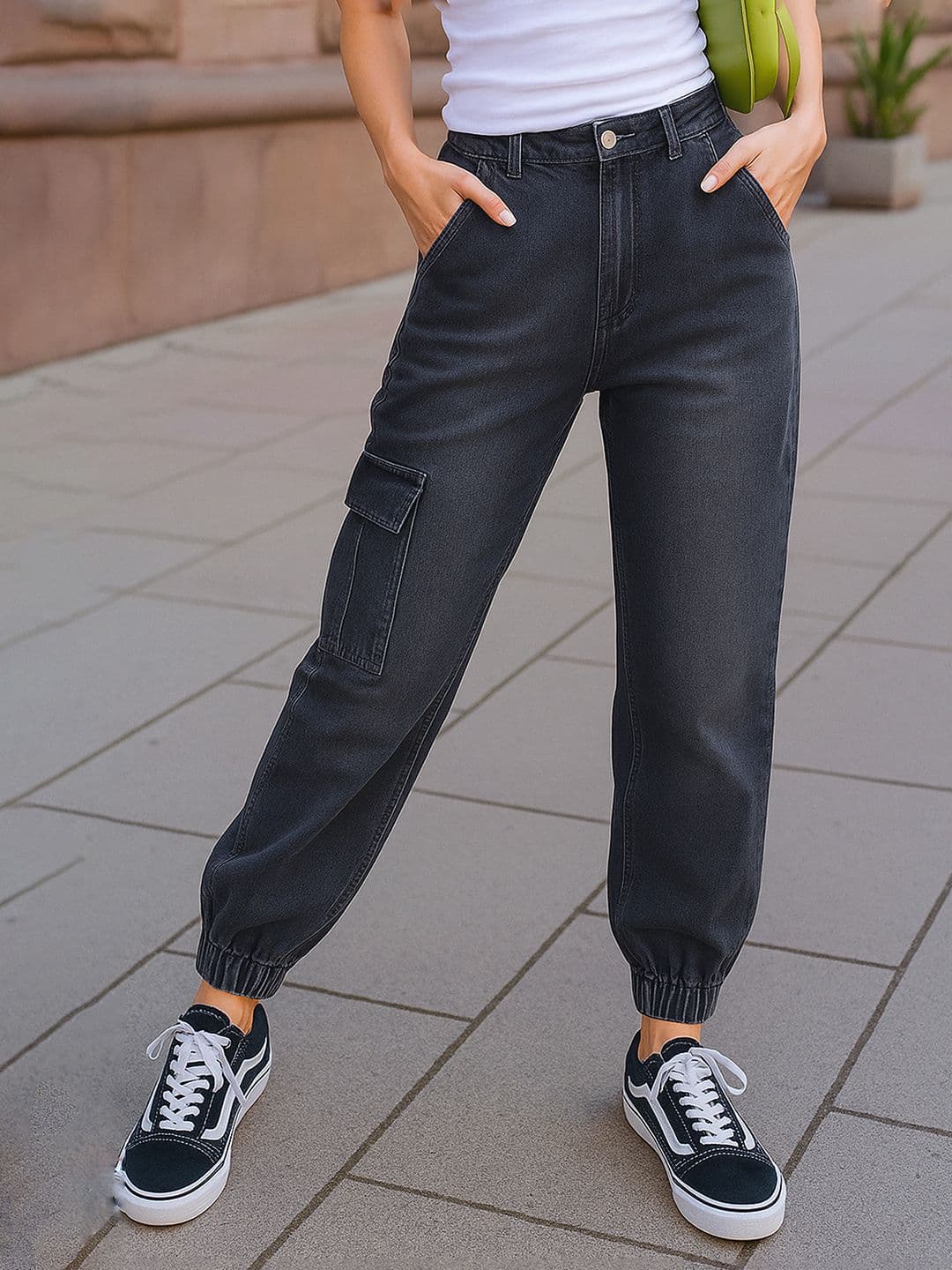 SASSAFRAS Women Navy Pure Cotton Jogger High-Rise Non-Stretchable Clean Look Jeans - view 1