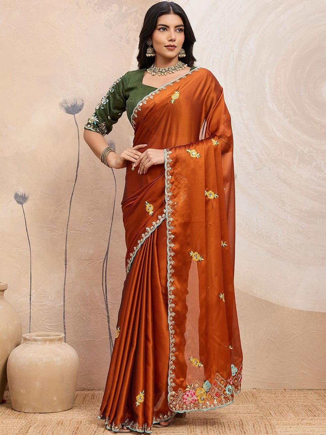 HERE&NOW Ethnic Motifs Embroidered Heavy Work Saree - view 1