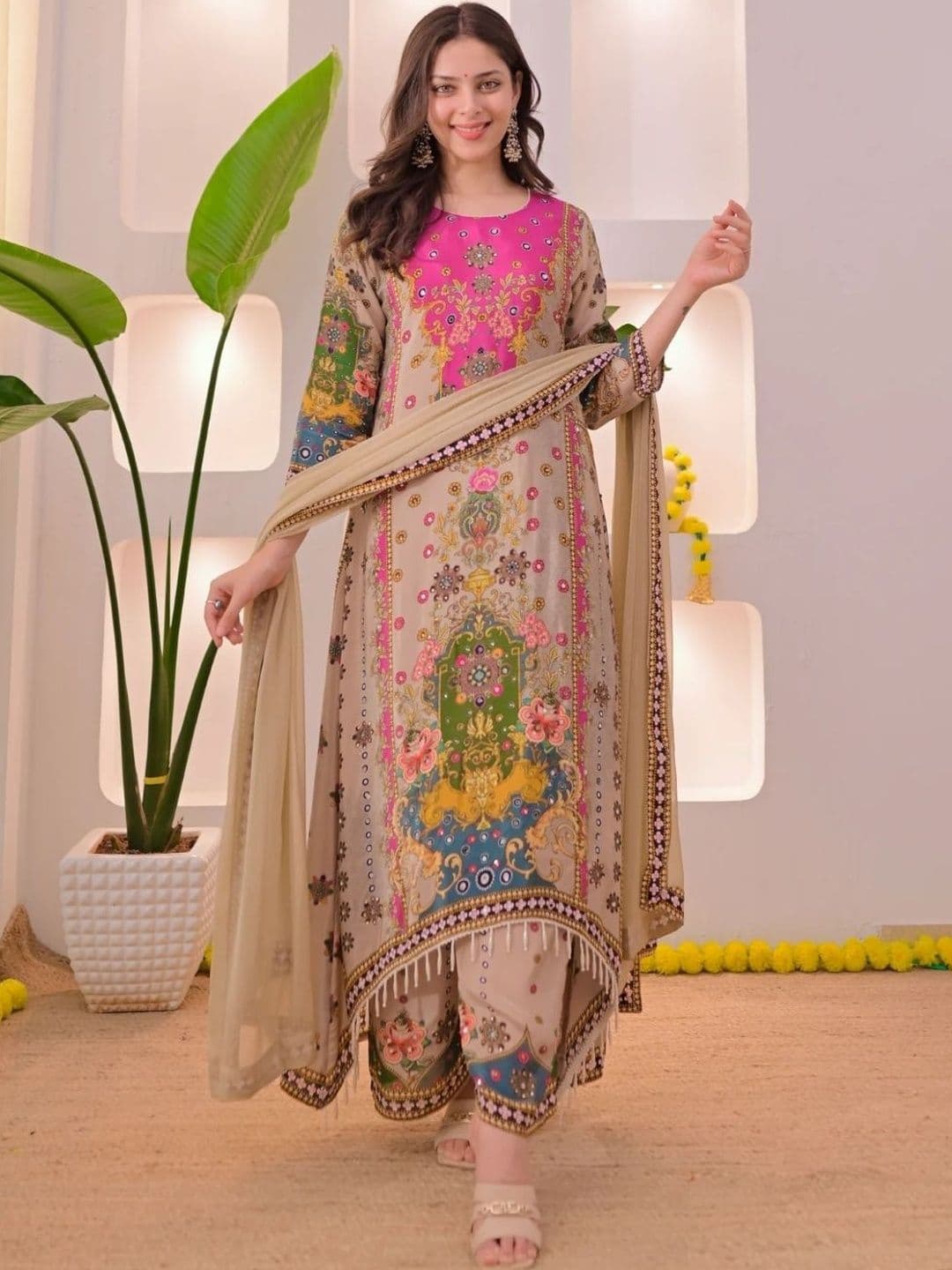 BAESD Women Floral Printed Regular Sequinned Kurta with Patiala & With Dupatta - view 1