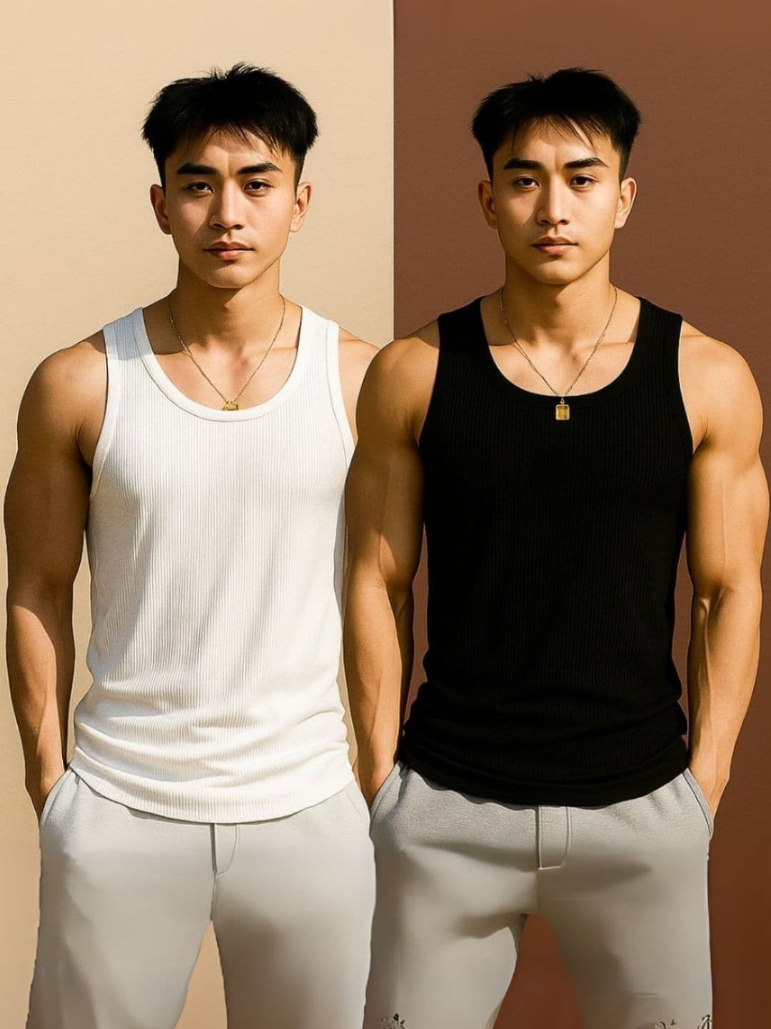 ROCKWELL Pack Of 2 Ribbed Cotton Breathable Innerwear Gym Vests