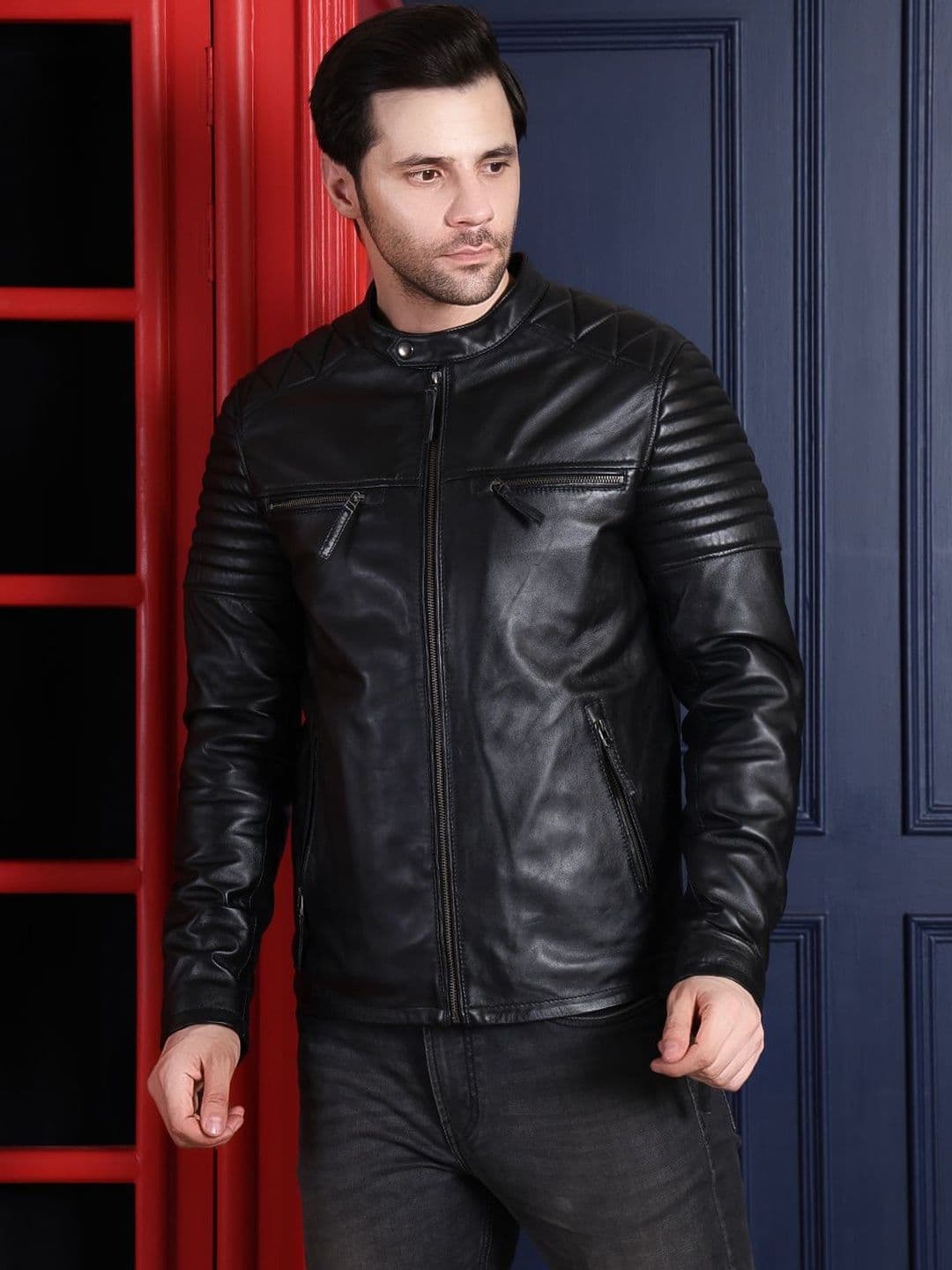 COOL EQUAL Men Leather Biker Jacket - view 1