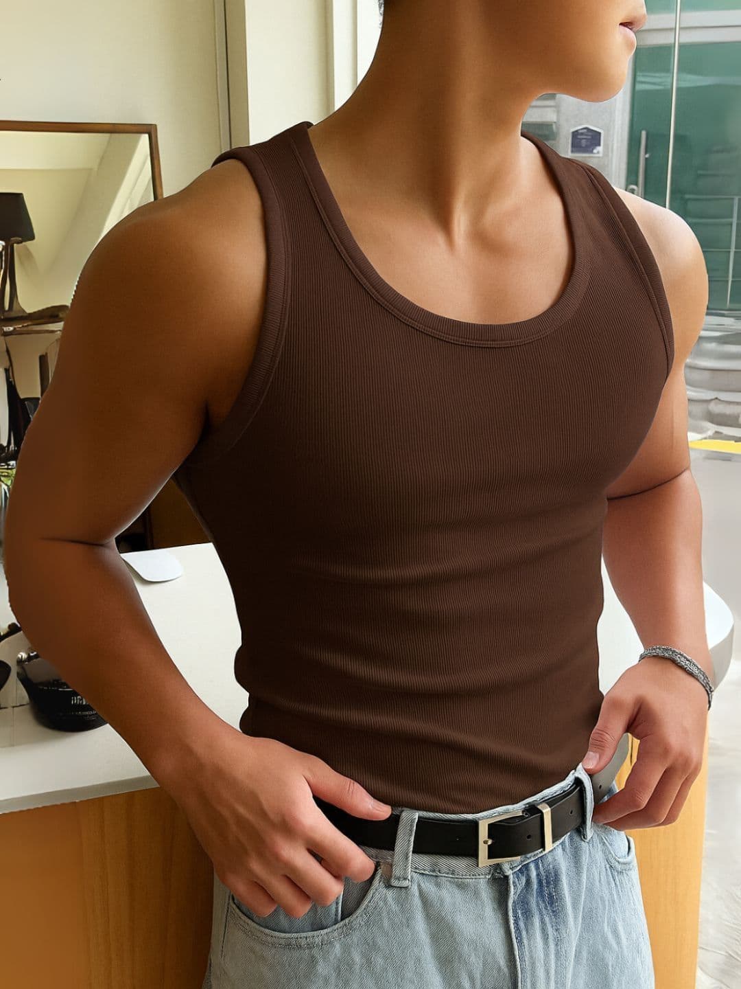 ROCKWELL Ribbed Cotton Breathable Active Fit Innerwear Gym Vests