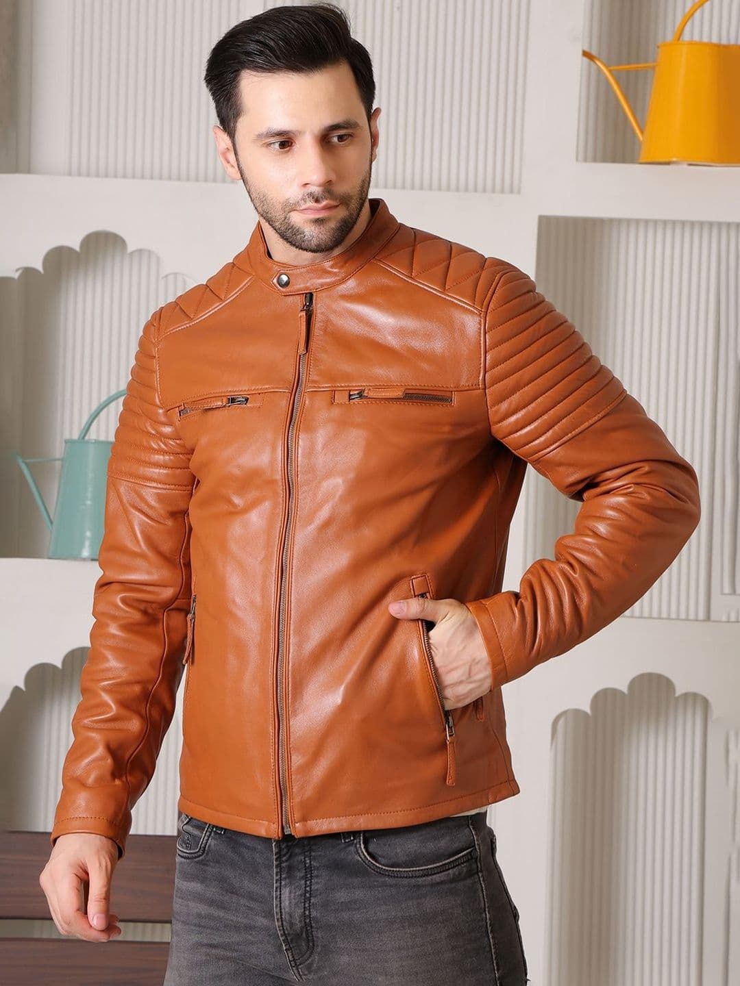 COOL EQUAL Men Leather Water Resistant e-Dry Technology Biker Jacket - view 1