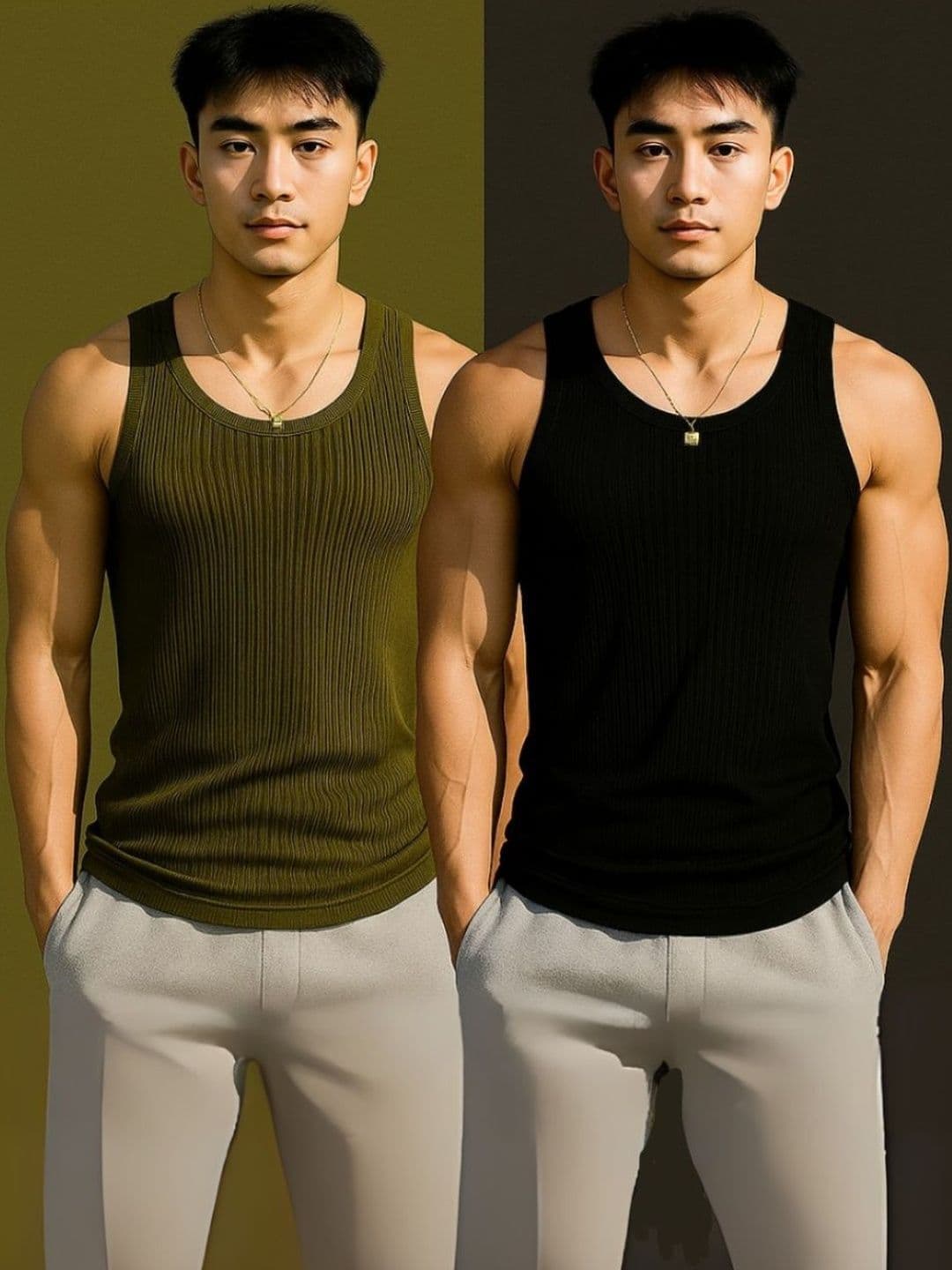 ROCKWELL Pack Of 2 Ribbed Cotton Breathable Innerwear Gym Vests - view 1