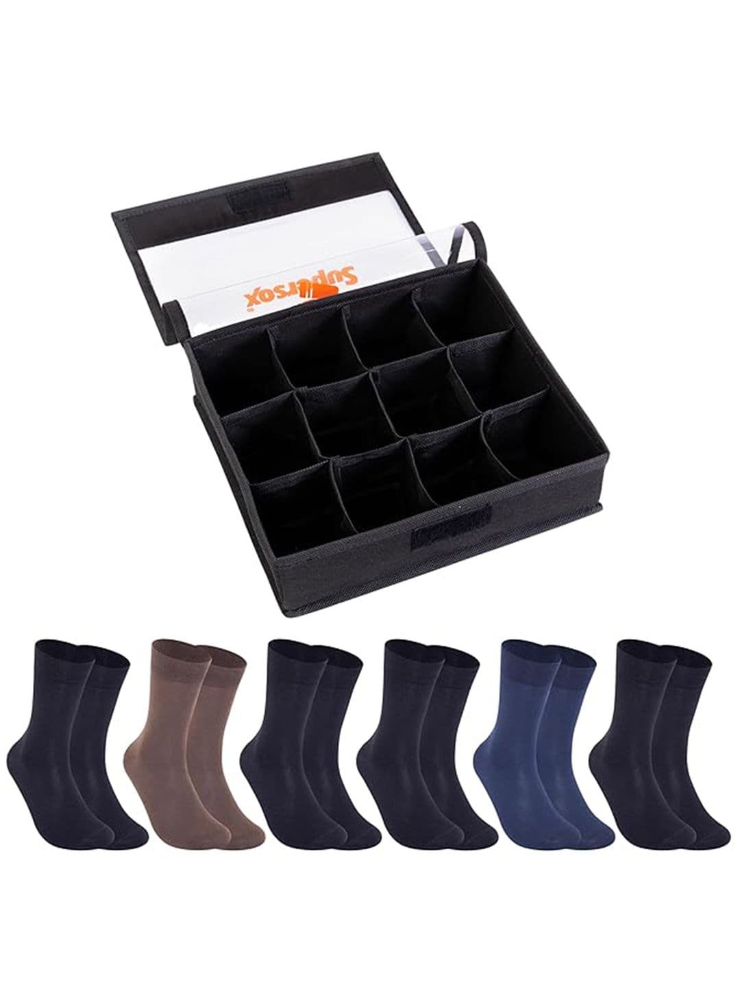 Supersox Men Pack Of 6 Cotton Calf-Length Socks With Organiser - view 1