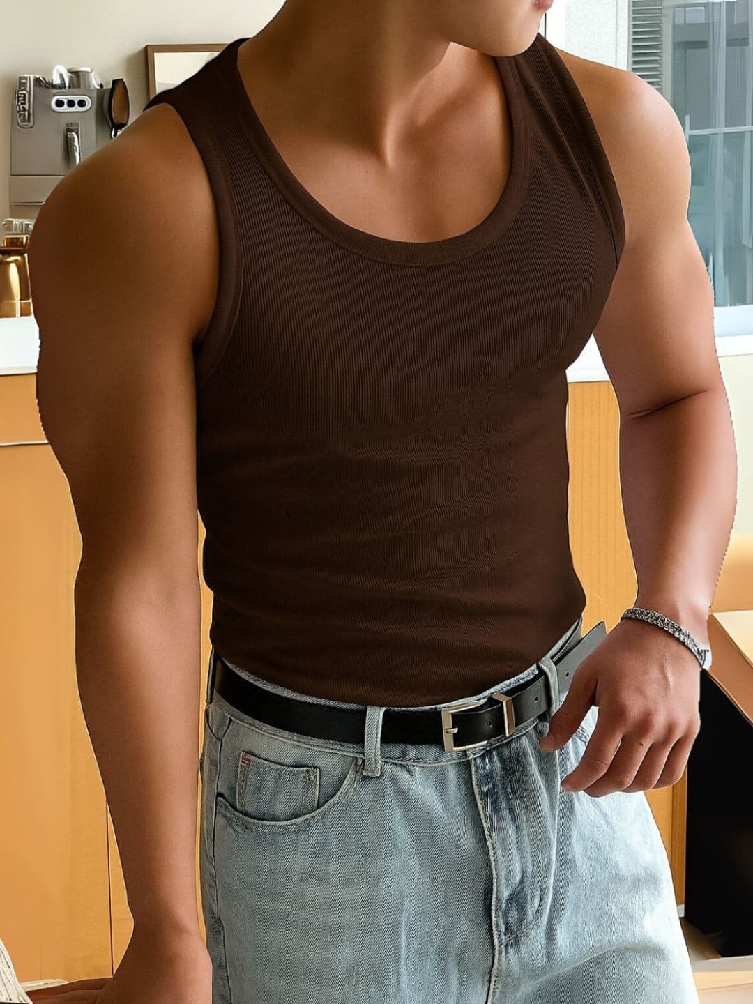 ROCKWELL Ribbed Cotton Breathable Active Fit Innerwear Gym Vests