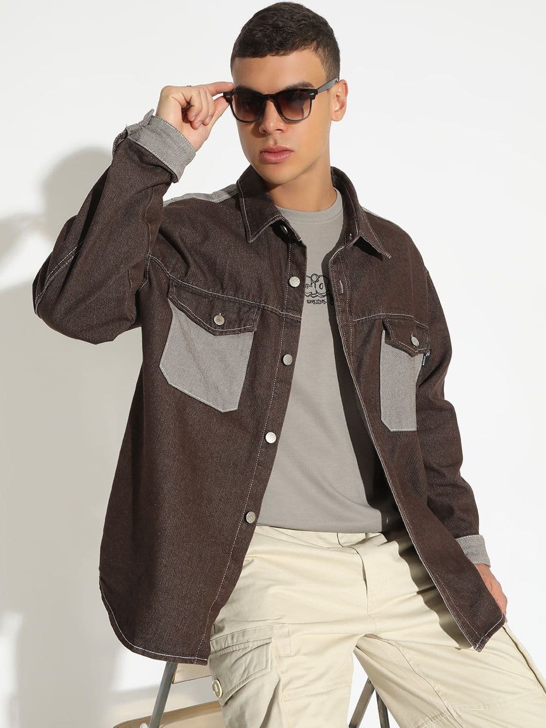 SHOWOFFFF Men Colourblocked Lightweight Denim Jacket - view 1