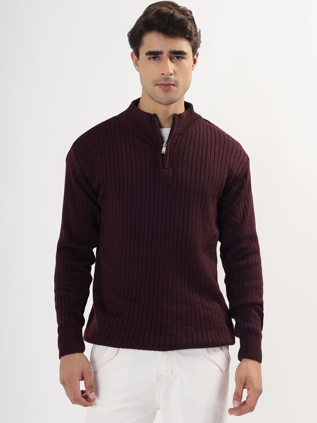 The Roadster Lifestyle Co High Neck Zipper Pullover Sweater