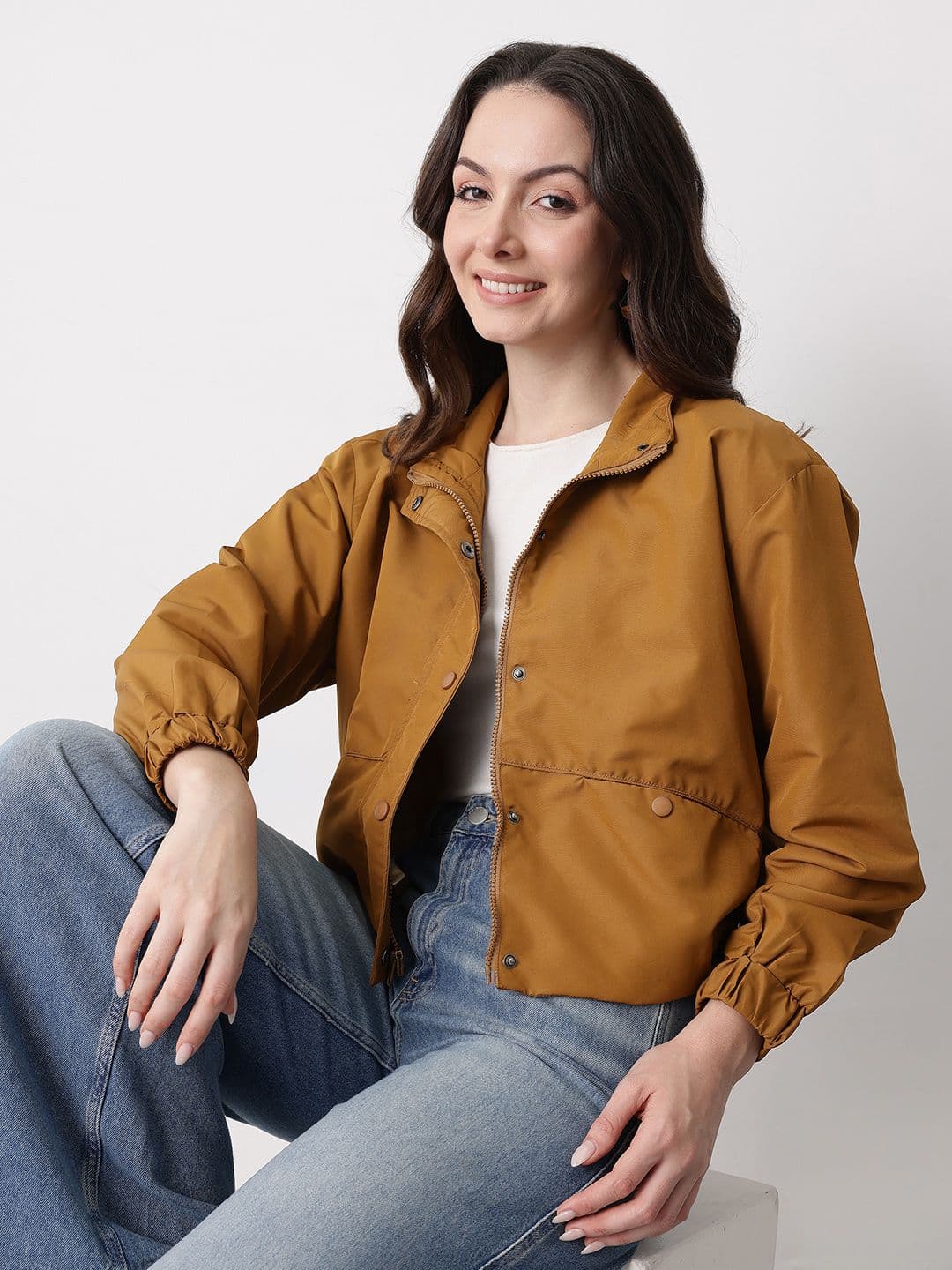 Mast & Harbour Mock Collar Paneled Relaxed Crop Jacket - view 1