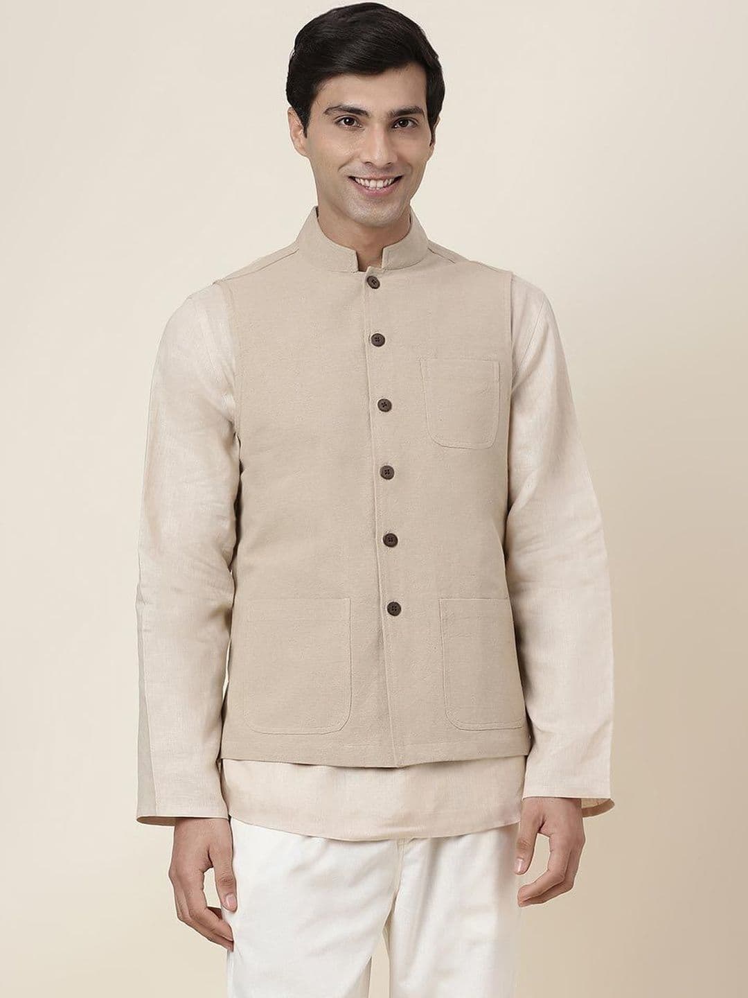 Fabindia Woven Design Pure Cotton Woven Nehru Jackets - view 1