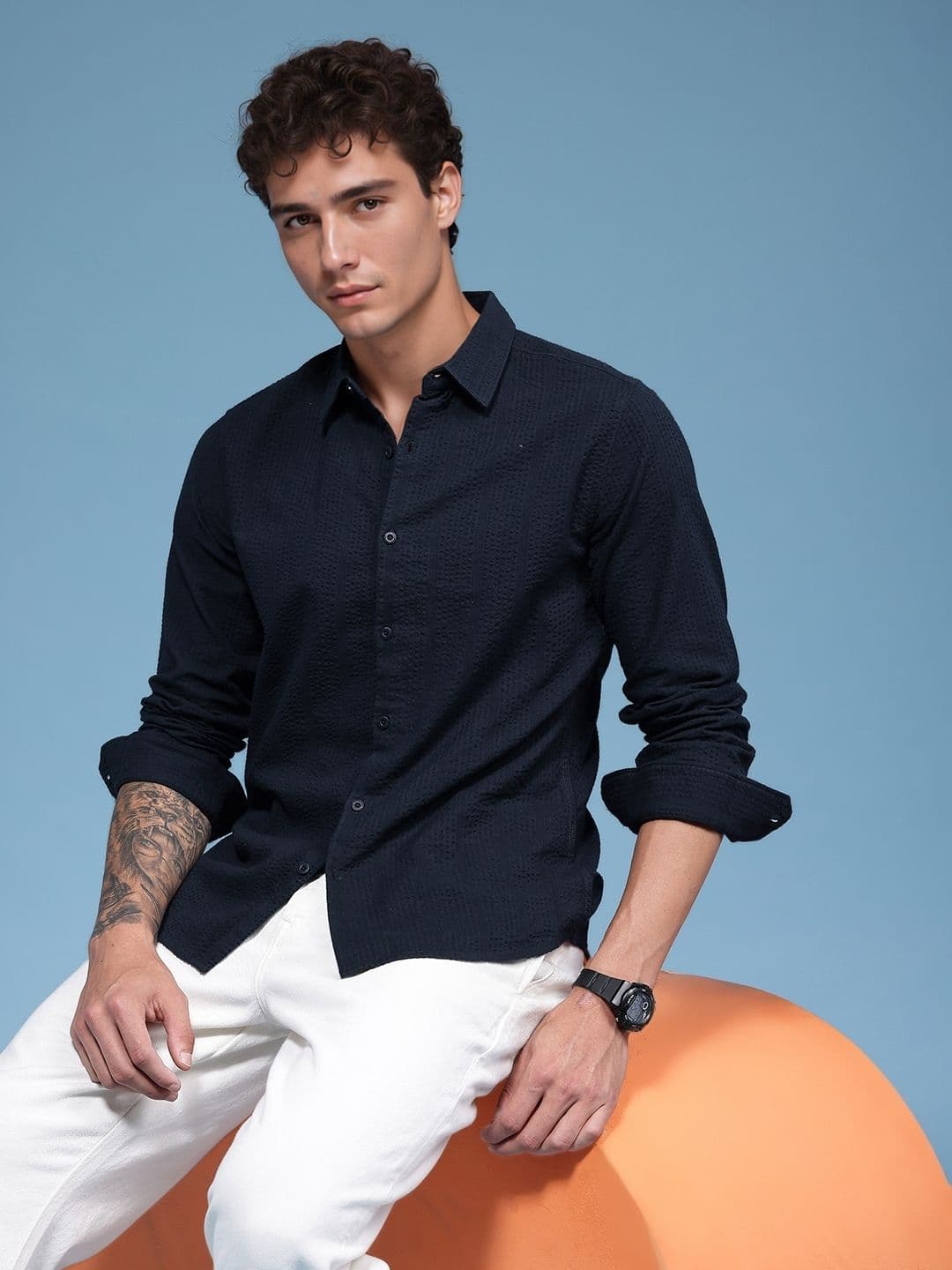 HERE&NOW Slim Fit Seersucker Pure Cotton Casual Shirt - view 1