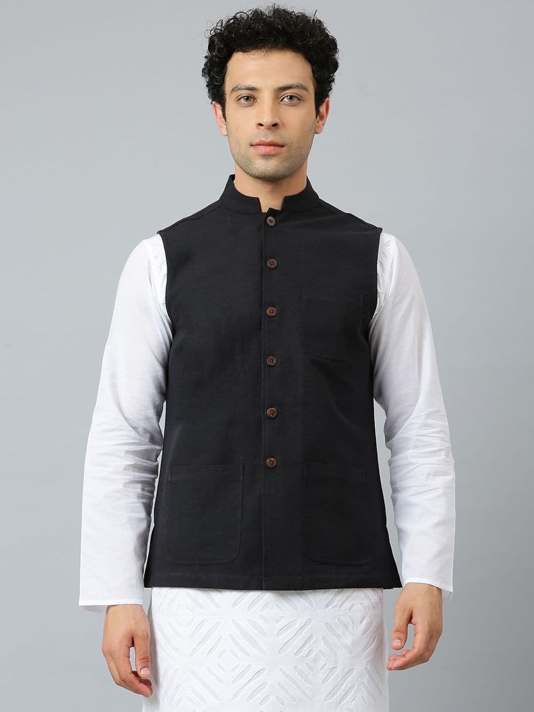 Fabindia Cotton Mandarin Collar Nehru Jacket - view 1