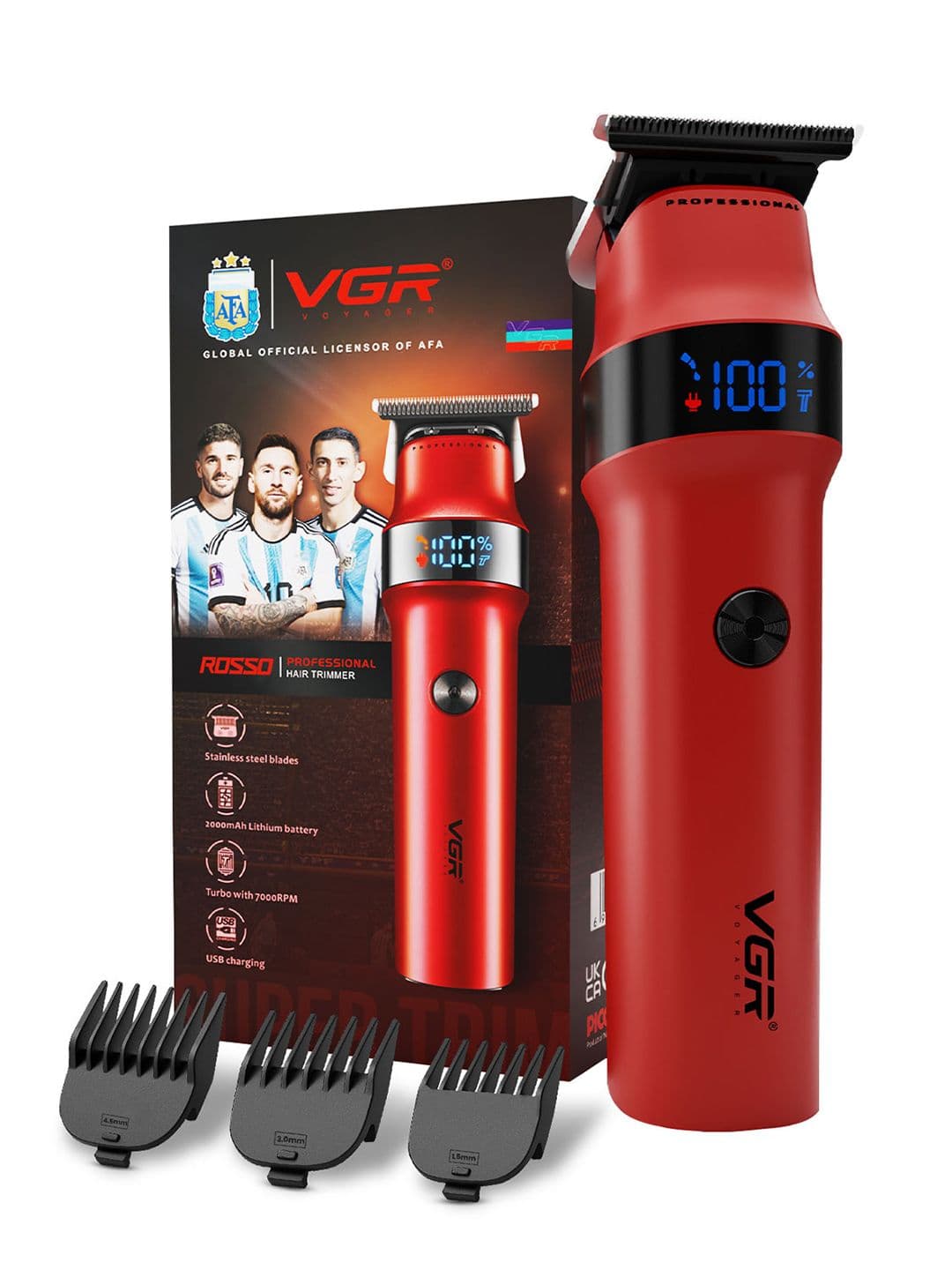 VGR ROSSO Hair & Beard Trimmer with 2000mAh Lithium Battery-LED Display & 400 Min Runtime