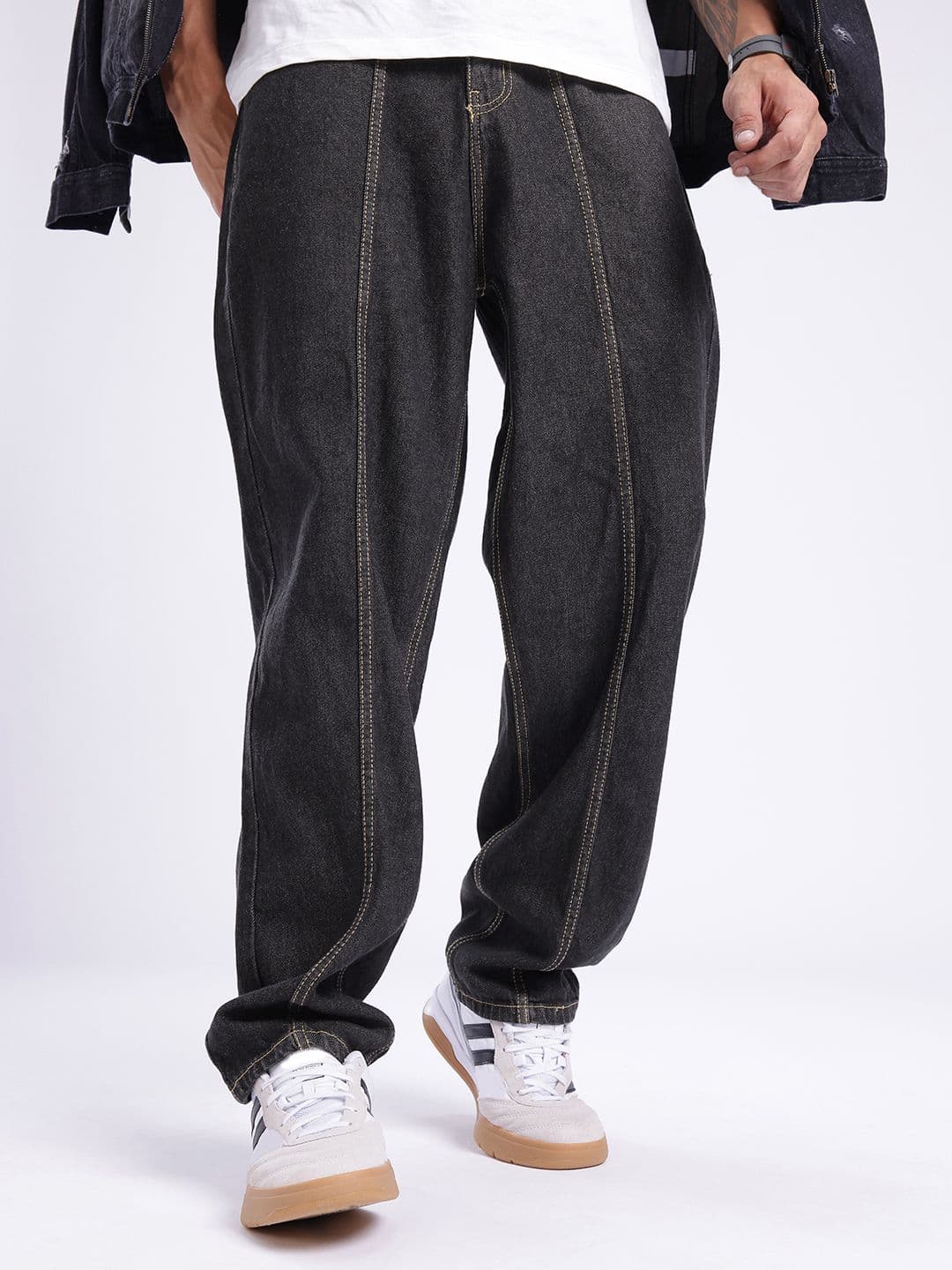 glitchez Men Skater Light Fade Panelled Jeans - view 1