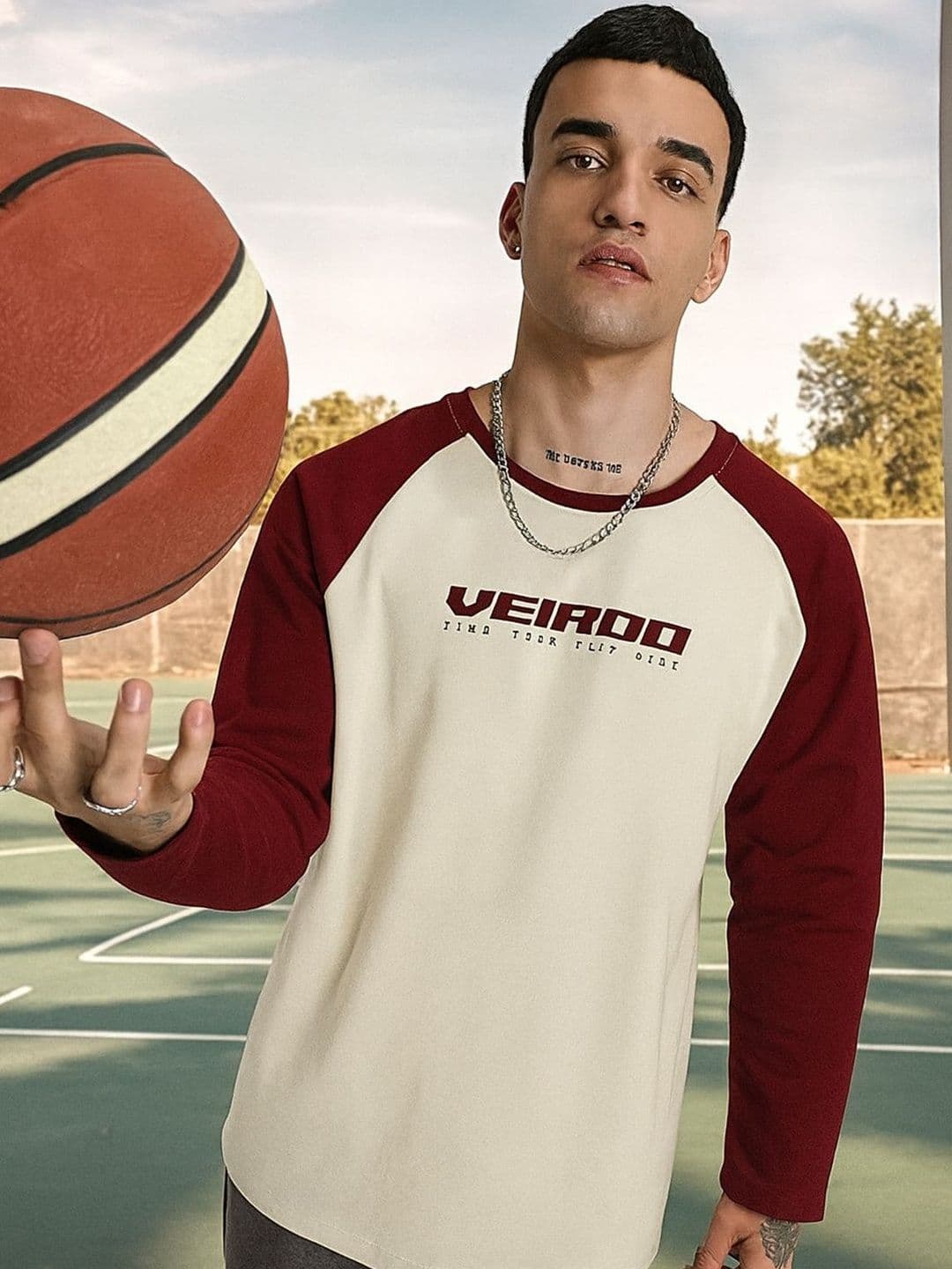 VEIRDO Typography Pure Cotton Round Neck Long Sleeves T-shirt - view 1