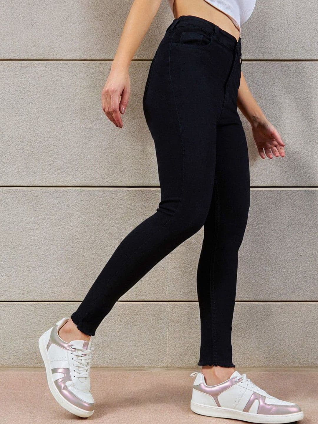 Miss Chase Women Skinny Fringed Detailing High Rise Cropped Stretchable Denim Jeans - view 1