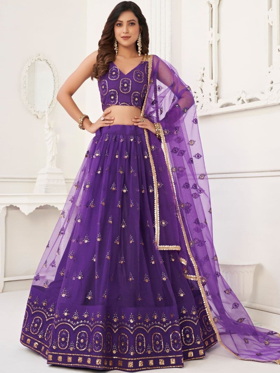 Ethniqlo Ethinqlo Purple Embroidered Lehenga Choli - view 1